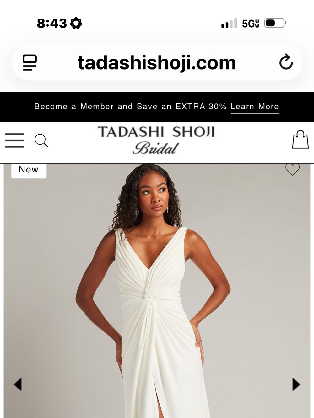 Tadashi Shoji Ivory V-Neck Twist-Front Bridal Dress